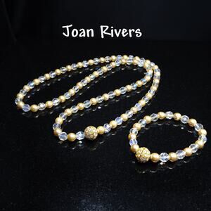 Joan Rivers Faux Pearl Crystal Necklace Bracelet Set Gold Rhinestone Clasp